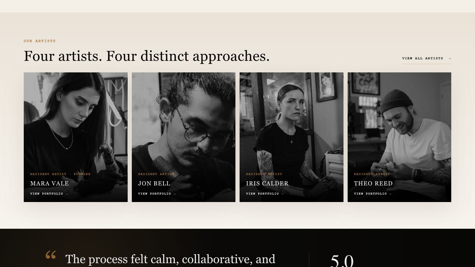 Ember Studio artist directory page