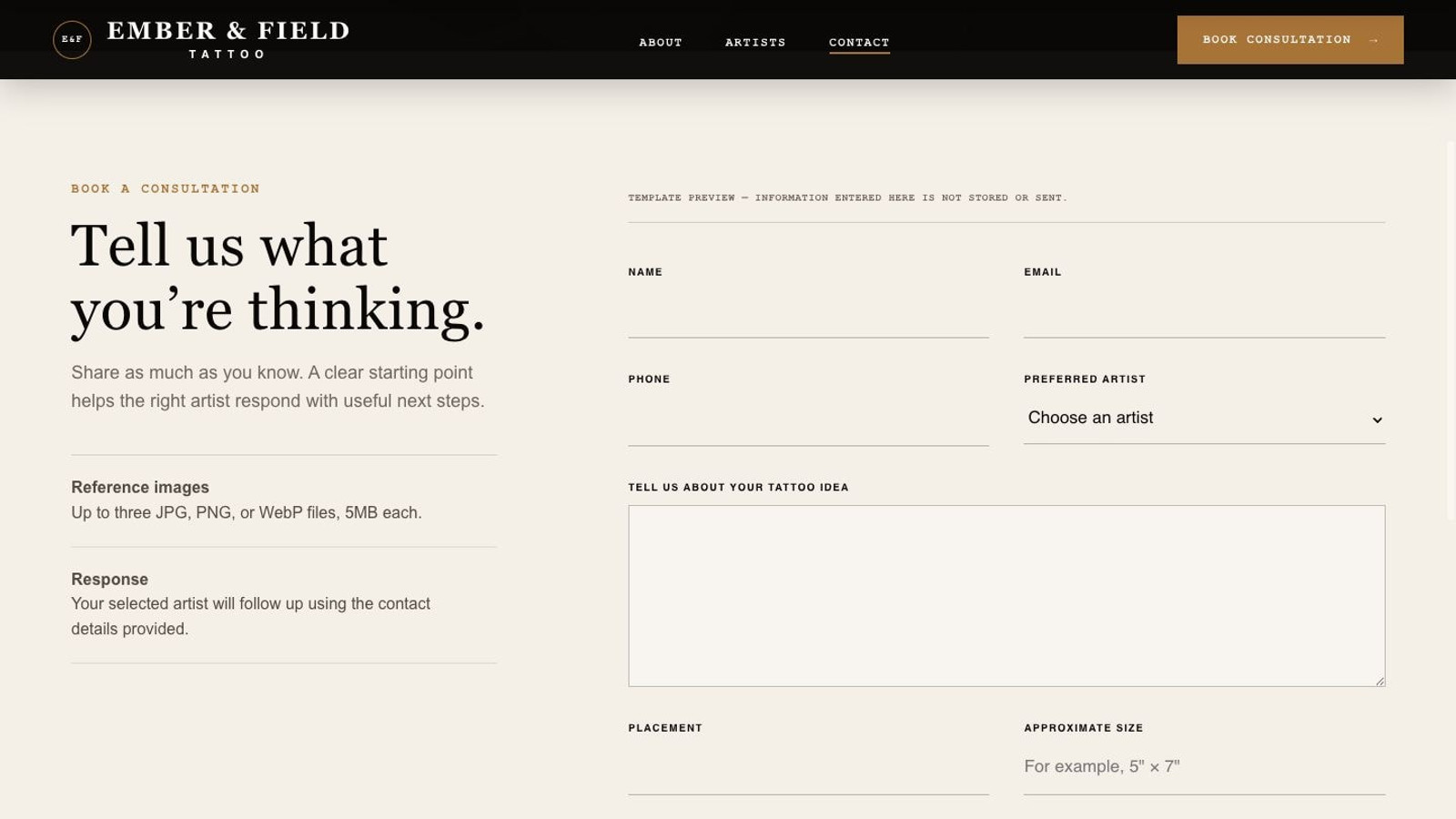 Ember Studio consultation and contact page
