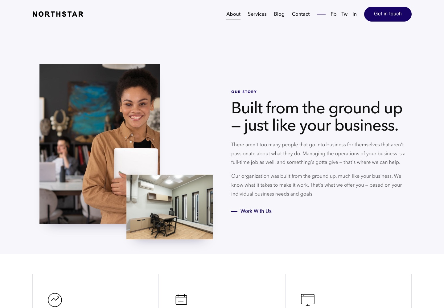Northstar Studio about page with company story and service principles