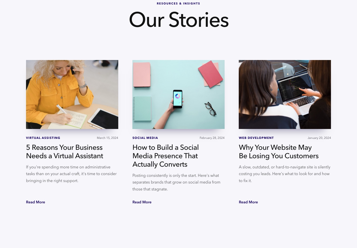 Northstar Studio blog index with editorial article cards